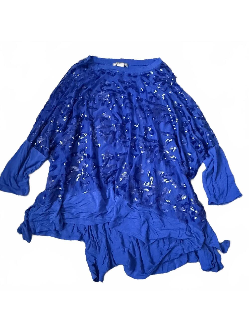 Kye & Mallory Blue Sequin Tunic Top 3/4 Sleeve Plus Size 2X Dressy